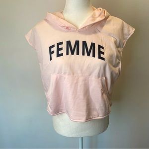Lili Sport Cropped FEMME Hooded Sleeveless Muscle Tee Hoody Size Large